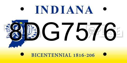 8DG7576 Indiana License Plate