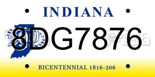 8DG7876 Indiana License Plate