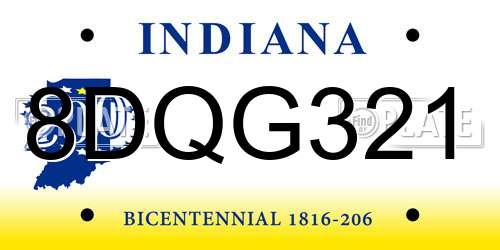 8DQG321 Indiana License Plate
