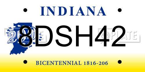 8DSH42 Indiana License Plate