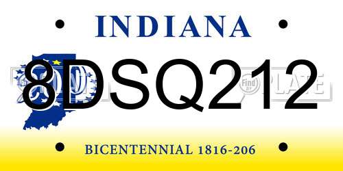 8DSQ212 Indiana License Plate