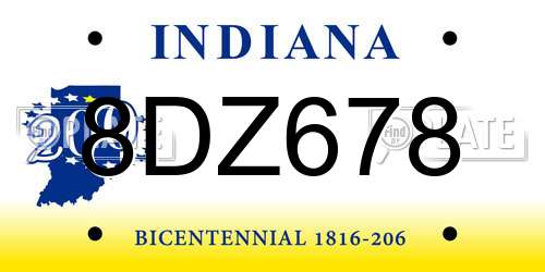 8DZ678 Indiana License Plate