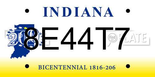 8E44T7 Indiana License Plate