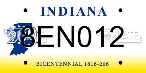 8EN012 Indiana License Plate
