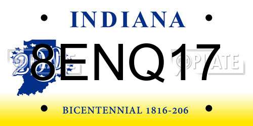 8ENQ17 Indiana License Plate