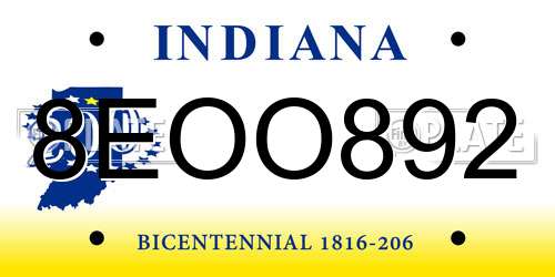 8EOO892 Indiana License Plate
