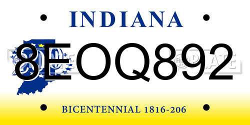 8EOQ892 Indiana License Plate