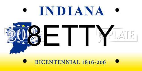 8ETTY Indiana License Plate