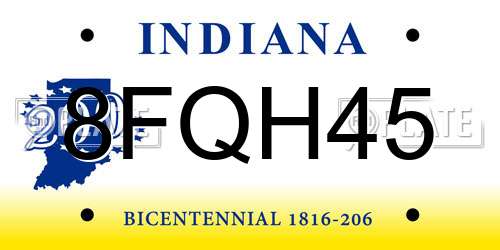 8FQH45 Indiana License Plate