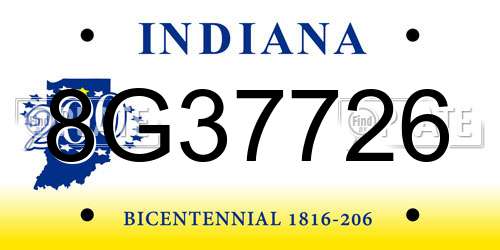 8G37726 Indiana License Plate