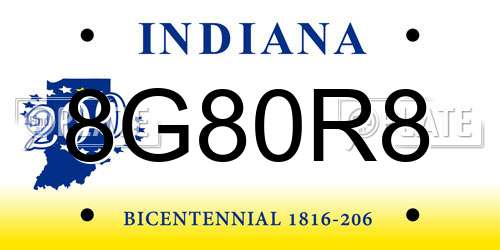 8G80R8 Indiana License Plate