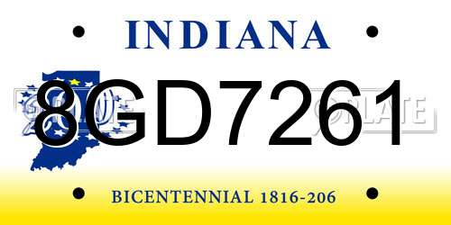8GD7261 Indiana License Plate