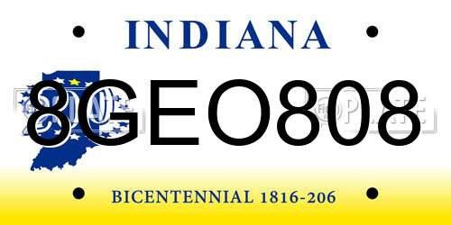 8GEO808 Indiana License Plate