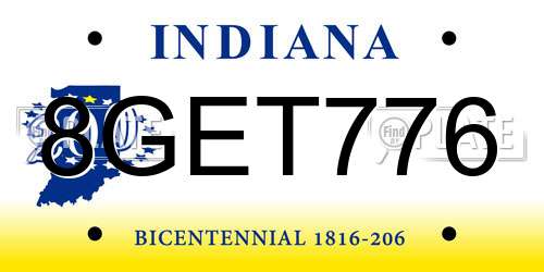 8GET776 Indiana License Plate