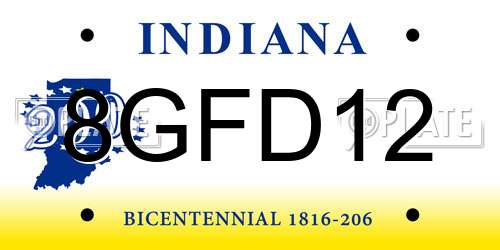 8GFD12 Indiana License Plate