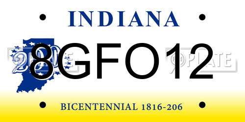 8GFO12 Indiana License Plate