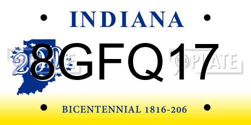 8GFQ17 Indiana License Plate