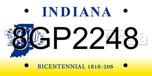 8GP2248 Indiana License Plate