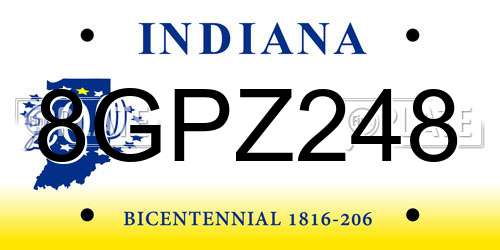 8GPZ248 Indiana License Plate