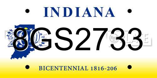 8GS2733 Indiana License Plate
