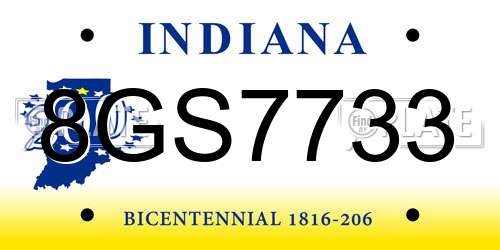 8GS7733 Indiana License Plate