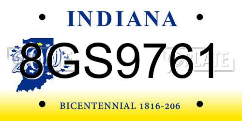 8GS9761 Indiana License Plate