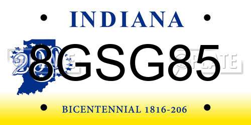 8GSG85 Indiana License Plate