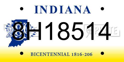 8H18514 Indiana License Plate
