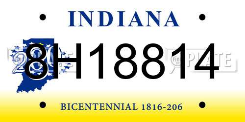 8H18814 Indiana License Plate