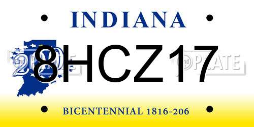 8HCZ17 Indiana License Plate