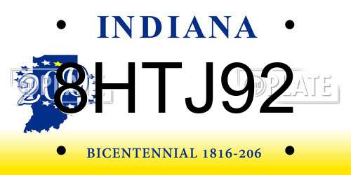 8HTJ92 Indiana License Plate