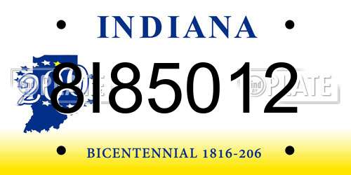 8I85012 Indiana License Plate
