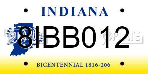 8IBB012 Indiana License Plate