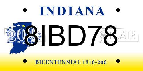 8IBD78 Indiana License Plate