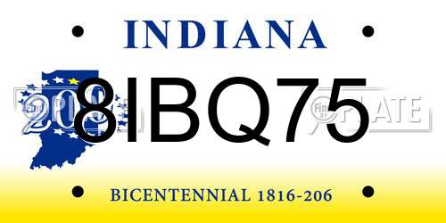 8IBQ75 Indiana License Plate