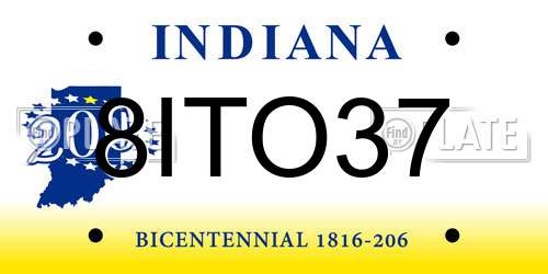 8ITO37 Indiana License Plate