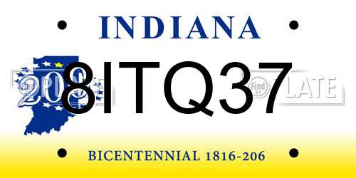 8ITQ37 Indiana License Plate