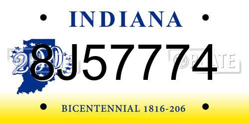 8J57774 Indiana License Plate