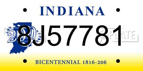 8J57781 Indiana License Plate