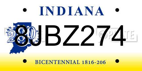 8JBZ274 Indiana License Plate