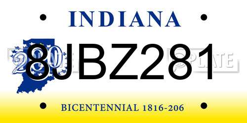 8JBZ281 Indiana License Plate