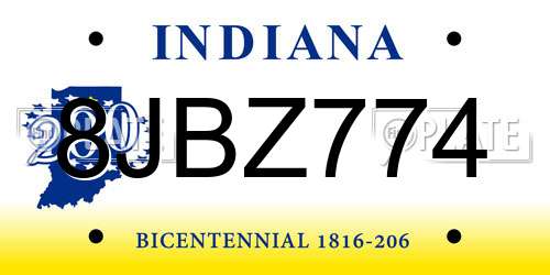 8JBZ774 Indiana License Plate
