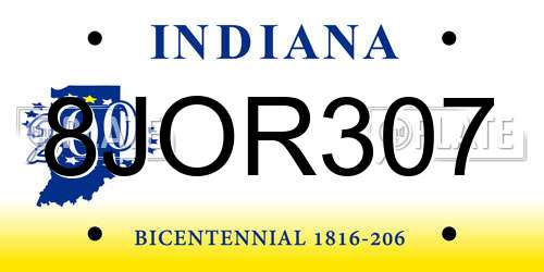 8JOR307 Indiana License Plate