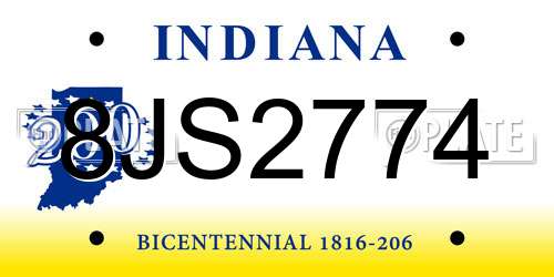8JS2774 Indiana License Plate