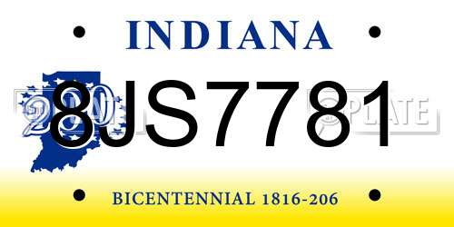 8JS7781 Indiana License Plate