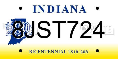8JST724 Indiana License Plate
