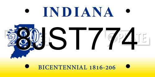8JST774 Indiana License Plate