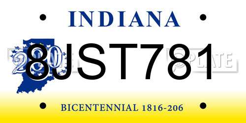 8JST781 Indiana License Plate