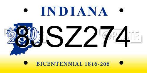 8JSZ274 Indiana License Plate