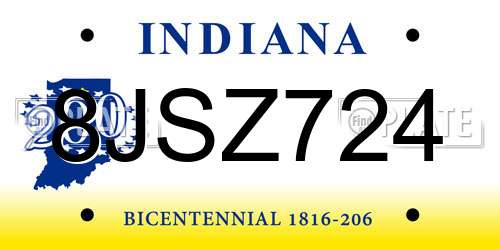 8JSZ724 Indiana License Plate